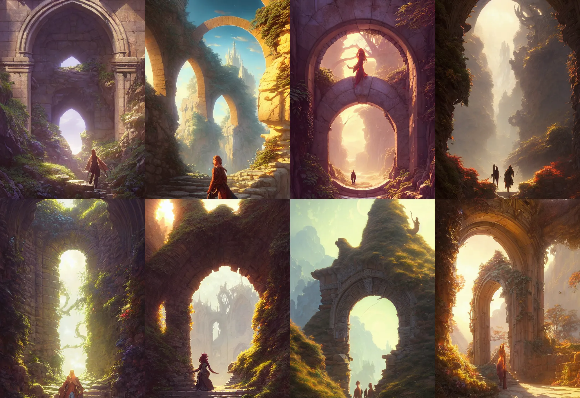 Prompt: a sculpted stone archway, stephen bliss, unreal engine, fantasy art by greg rutkowski, loish, rhads, ferdinand knab, makoto shinkai and lois van baarle, ilya kuvshinov, rossdraws, tom bagshaw, alphonse mucha, global illumination, radiant light, detailed and intricate environment