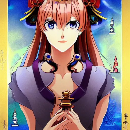 Image similar to portrait of the queen of chess, anime fantasy illustration by tomoyuki yamasaki, kyoto studio, madhouse, ufotable, trending on artstation