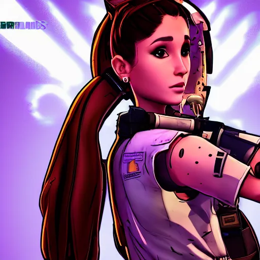 Image similar to ariana grande portrait, borderlands, tales from the borderlands, the wolf among us, comic, cinematic lighting, studio quality, 8 k