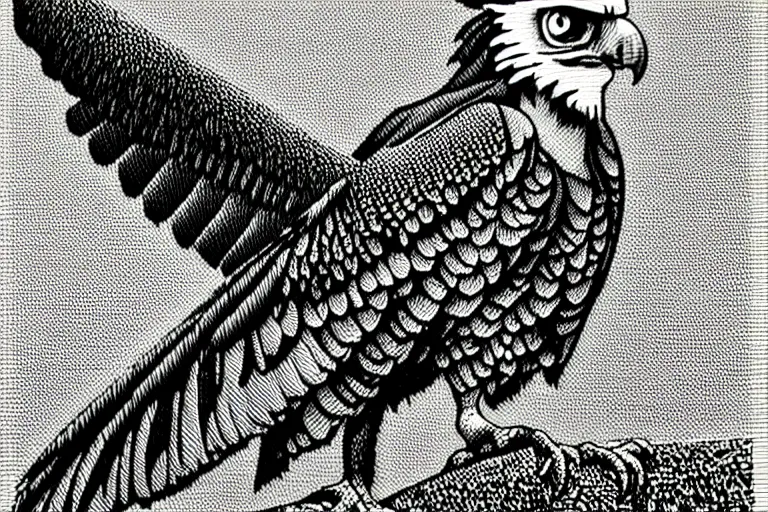 Prompt: harpy eagle by Arthur Adams, trending on pixiv, HD, monochrome, pointillism, sticker