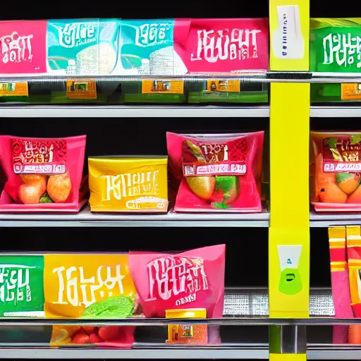 Prompt: bright food packaging for fingers supermarket shelg