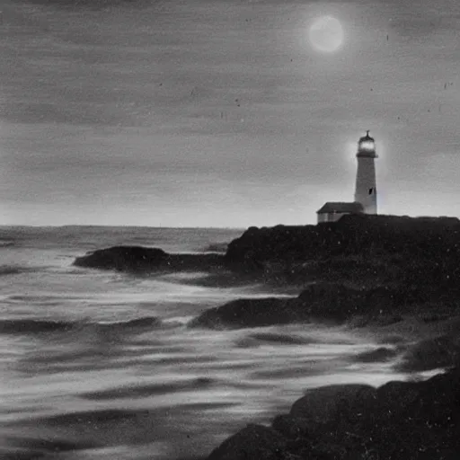 Image similar to moonlit waves on the shore with longship's lighthouse, cornwal, land's end, by albert julius olson