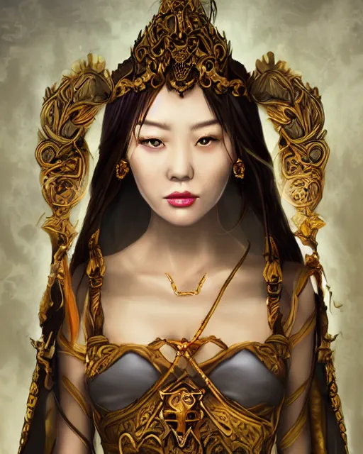 Prompt: a beautiful female fantasy portrait by bearbrickjia