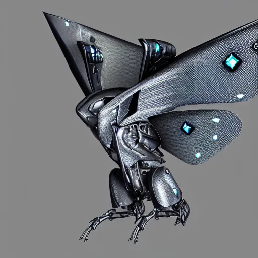 Prompt: cyberpunk butterfly with wings spread, gunmetal grey, very symmetrical, orthographic view, top down view, bottom view, side view, blueprints, mecha, lockheed martin f - 3 5 lightning ii, fighter jet, cybernetic, robotic, highly detailed, artstation, autodesk maya, super realistic, unreal engine