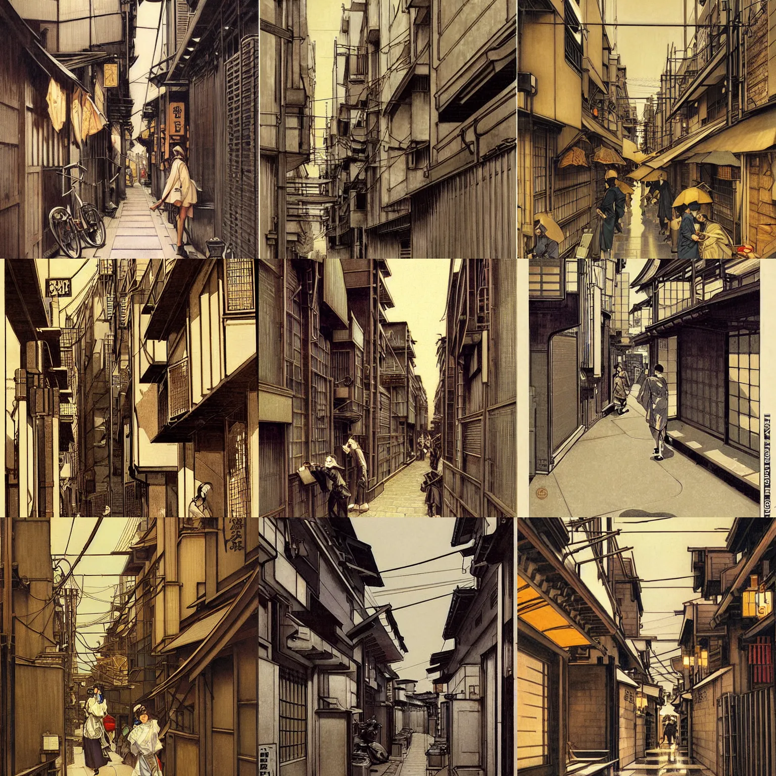 Prompt: tokyo alleyway by j. c. leyendecker, beautiful