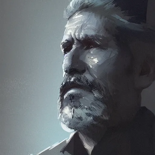 Image similar to portrait of a 55 year old man with short gray hair and a round gray beard, wearing a checkered shirt and a wide brimmed hat, dramatic lighting, illustration by Greg rutkowski, yoji shinkawa, 4k, digital art, concept art, trending on artstation