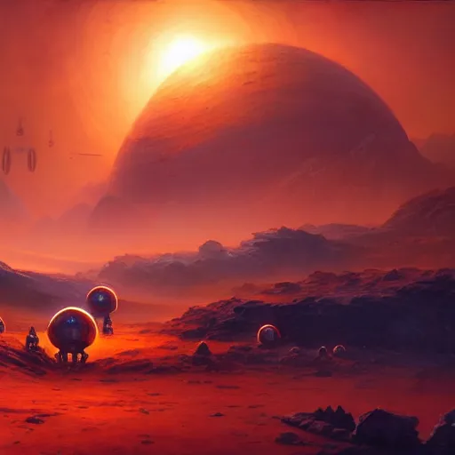 Image similar to ''cinematic shot'' of an star wars battle on the planets surface made of orange hills realistic made by ivan aivazovsky, peter mohrbacher, greg rutkowski volumetric light effect broad light oil painting painting fantasy art style sci - fi art style realism premium prints available artwork unreal engine