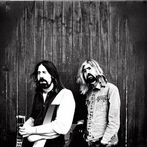Prompt: dave grohl, krist novoselic and kurt cobain, album cover