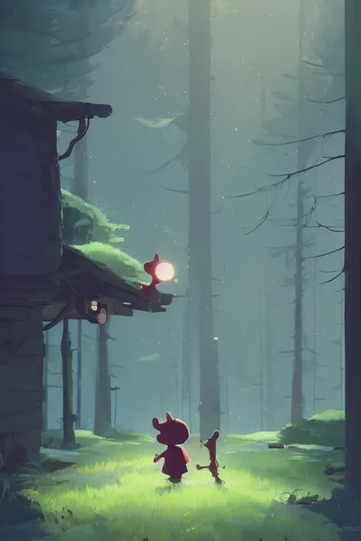 Image similar to a moment of pure bliss in front of the small house in the forest, cory loftis, james gilleard, atey ghailan, goro fujita, character art, exquisite lighting, clear focus, very coherent, plain background, dramatic painting