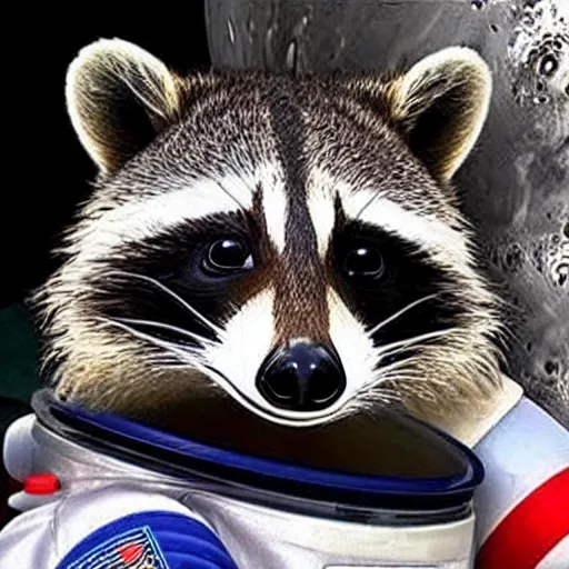 Prompt: a raccoon astronaut gazing in wonder at the universe