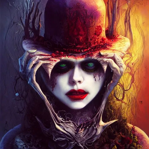 Image similar to Beautiful Fear and Loathing Vampire in Wonderland, new age fantasy art by Seb McKinnon and Nekro and Artgerm, unstirred paint, vivid color, cgsociety 4K