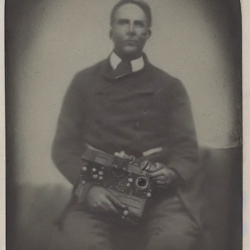 Image similar to tintype photo of a cameraman