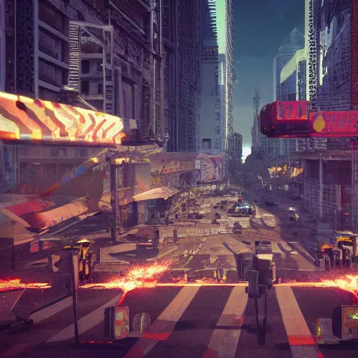 Prompt: SPACE INVADERS game as a city, bustling, rockets, atmospheric, hazy, sweltering, highly detailed, autochrome, 8k, reflections, octane render, unreal engine 5, art by Cézanne