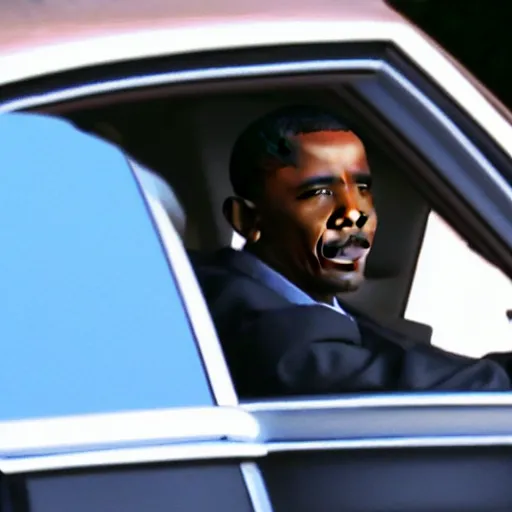 Prompt: barack obama featured on an episode of pimp my ride. he is sitting in the car with xzibit, photo