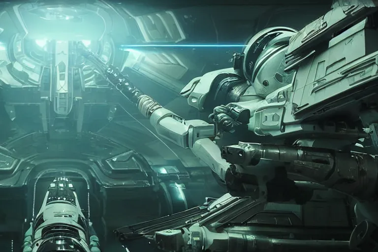 Image similar to VFX movie of a futuristic inhuman alien spacemarines in future spaceship, firing gun at space pirates detailed creature skin neon lighting by Emmanuel Lubezki