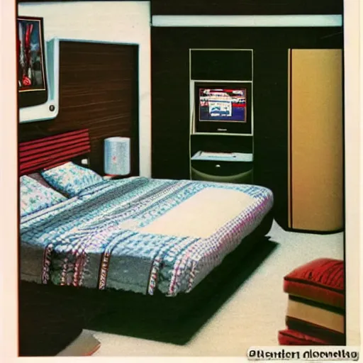 Image similar to a bedroom with a Commodore 64. 1983.