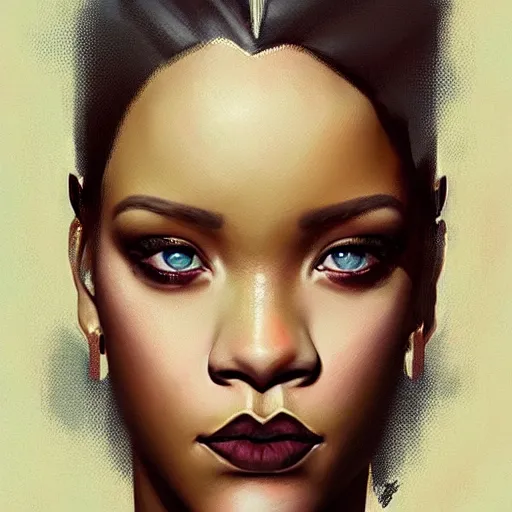 Image similar to “ portrait of rihanna by greg rutkowski, young, attractive, highly detailed portrait, scifi, digital painting, artstation, concept art, smooth, sharp foccus ilustration, artstation hq ”