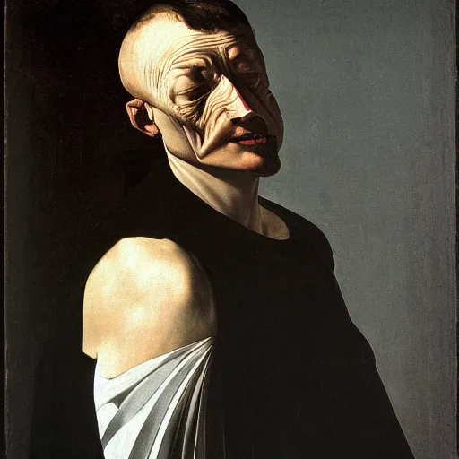 Prompt: portrait of a man with nasal fracture, by Caravaggio