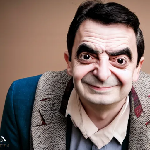 Image similar to A portrait mr bean elizabeth teams up with a teenage mr bean, perfect faces, 50 mm, award winning photography