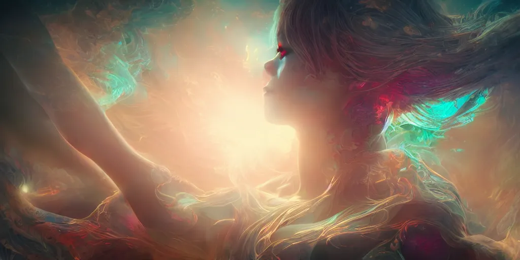 Image similar to dreamscape, sensual female, god rays, ross tran, vivid colors, anatomical, highly detailed sculpture, intricate detailed, ommatidia, 8 k, cinematic atmosphere, post - processing