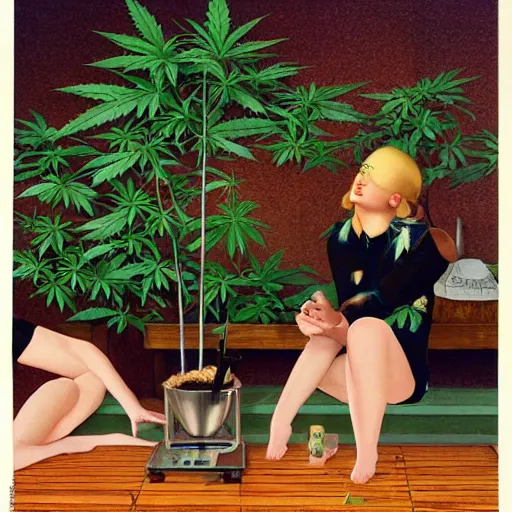 Image similar to cannabis hospitality industry, aussie baristas, isometric fun style pic, by ren hang and steve hanks, australian style video game still