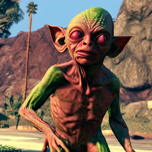 Prompt: Gollum eating watermelon gta v loading screen