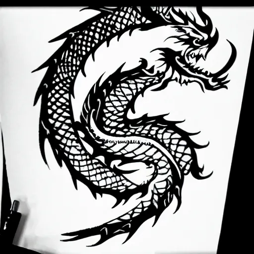 Image similar to lineart of a dragon tattoo stencil