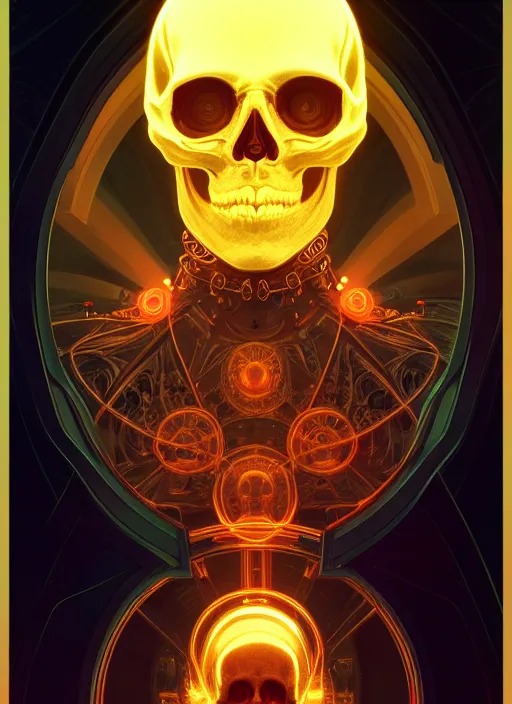 Prompt: symmetry!! portrait of skull, sci - fi, glowing lights!! intricate, elegant, highly detailed, digital painting, artstation, concept art, smooth, sharp focus, illustration, art by artgerm and greg rutkowski and alphonse mucha, 8 k