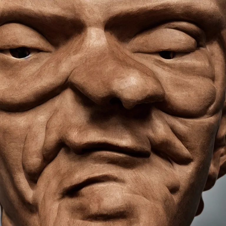 Prompt: enormous geometric minimalist accurate sculpture of norman reedus sticking out his tongue, beautiful symmetrical!! face accurate face detailed face realistic proportions, hand - carved out of mahogany wood on a pedestal by stephan balkenhol and ron mueck and martin puryear, cinematic lighting shocking detail 8 k