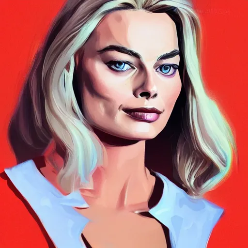 Image similar to Margot robbie, Illustration, Acrylic Paint, 4k, artstation