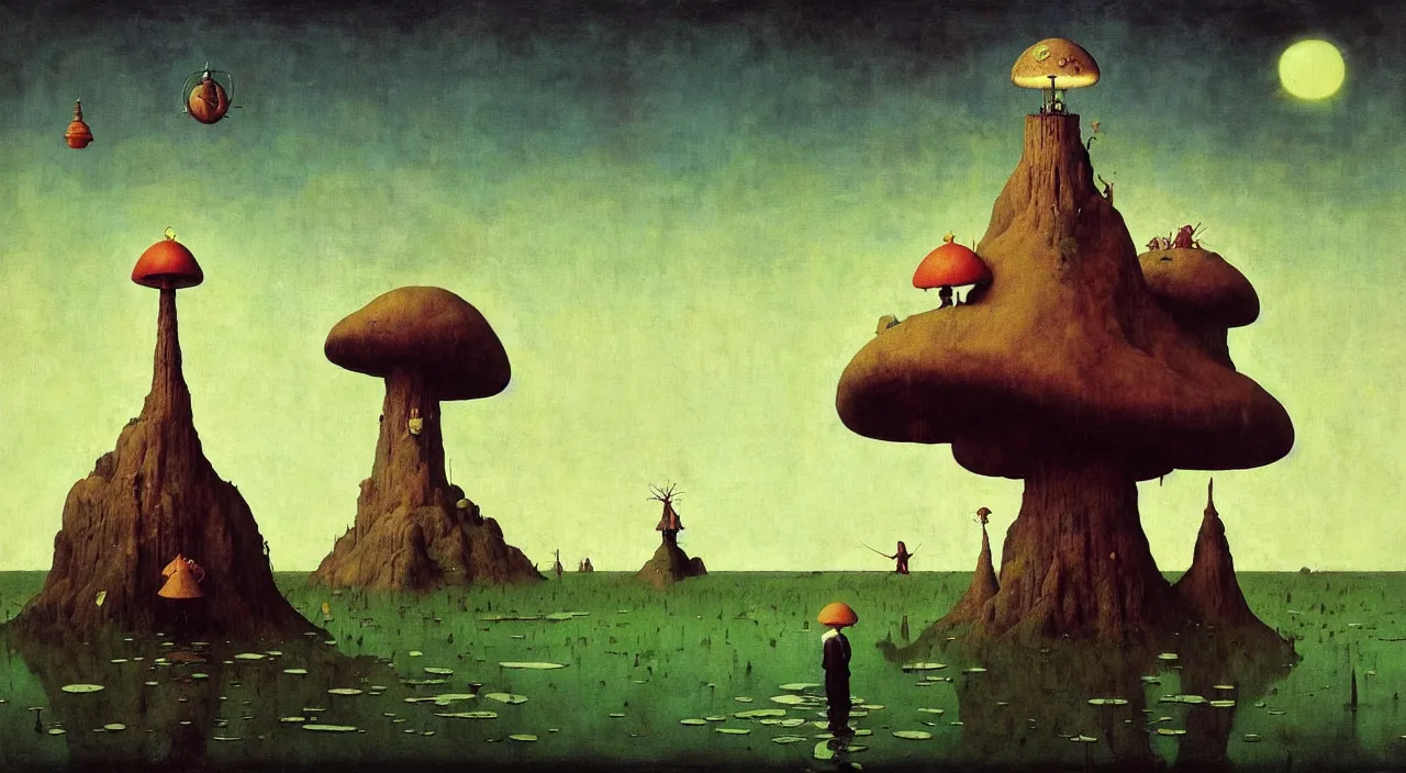 Image similar to single flooded simple!! toadstool tower anatomy, very coherent and colorful high contrast masterpiece by norman rockwell franz sedlacek hieronymus bosch dean ellis simon stalenhag rene magritte gediminas pranckevicius, dark shadows, sunny day, hard lighting