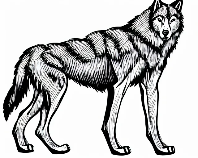 Prompt: professional digital art of a full-body outline of a wolf, proportional, very simple, no color, high quality, HD, 8K,