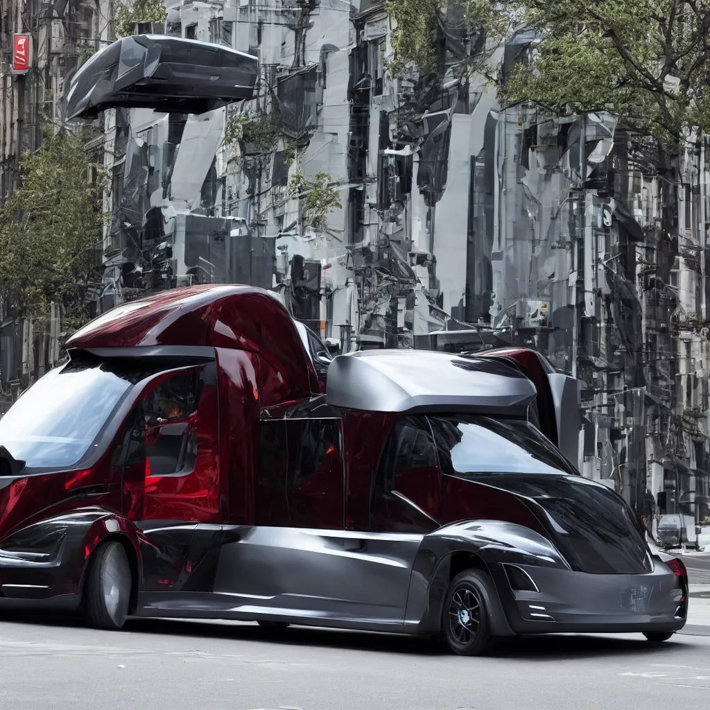 Image similar to tesla cybertruck on a street,