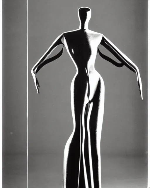 Image similar to mannequin of shadows, wearing a shiny party dress, by Yohji Yamamoto and Man Ray