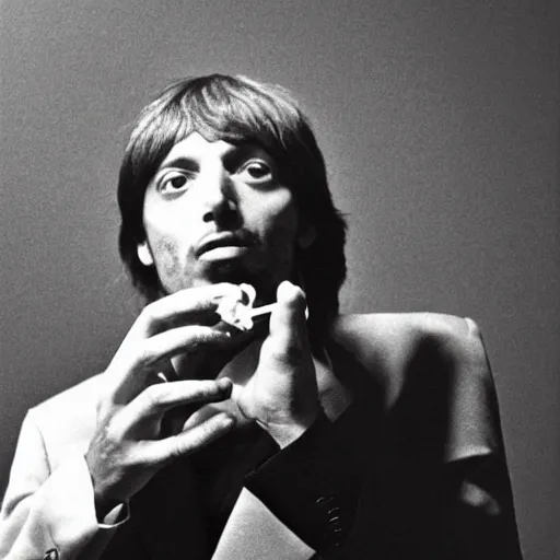 Image similar to Fabrizio De Andrè smoking a cigarette,black and white