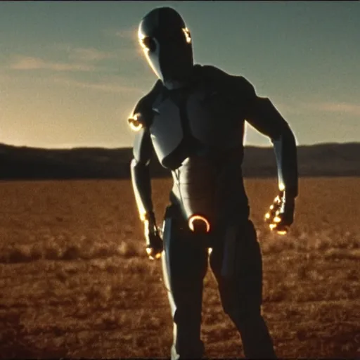 Image similar to movie still of cyborg made of the sun, cinematic composition, cinematic light, criterion collection, by david lynch