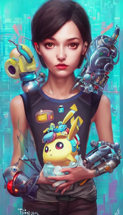 Image similar to lofi BioPunk Pokemon Pikachu portrait Pixar style by Tristan Eaton_Stanley Artgerm and Tom Bagshaw,