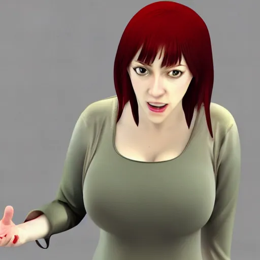 Image similar to christina hendricks as kaiji anime characters, 3 d render, blender,