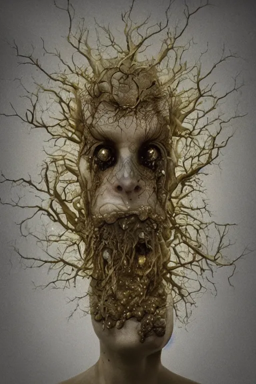 Image similar to Surreal God mutating in other celestial form, photo realistic, insanely detailed, mist, trending on artstation, golden ratio, ultra super good realistic 3D render by Emil Melmoth