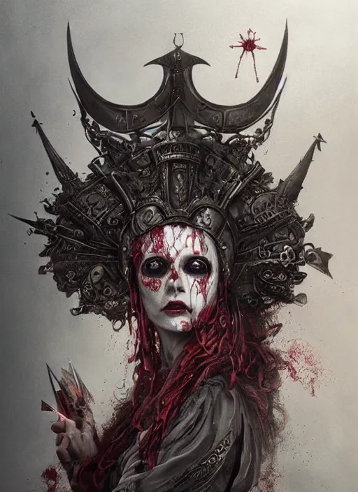 Image similar to Queen of Hearts wearing Viking War Helmet, Death Tarot card,highly detailed,half skull face,cinematic,8k,by Stanley Artgermm,Tom Bagshaw,Greg Rutkowski,Carne Griffiths, Ayami Kojima, Beksinski, Giger,trending on DeviantArt,hyper detailed,horror, full of colour