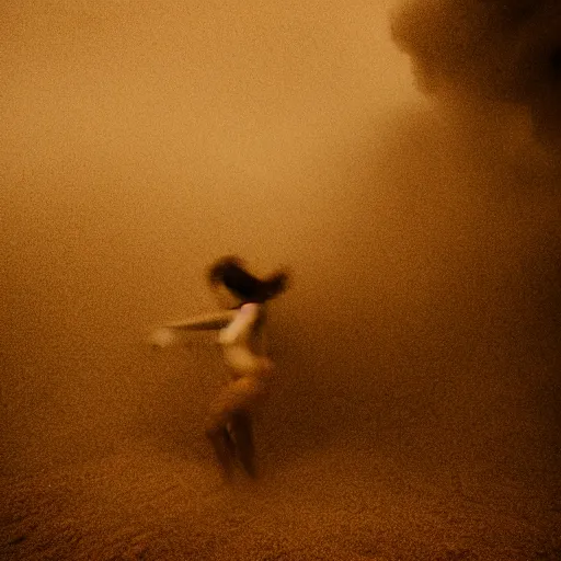 Image similar to genie demon in a sandstorm, grainy nature photograph