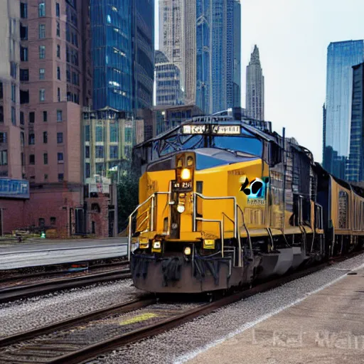 Image similar to csx locomotive running through down town manhatten