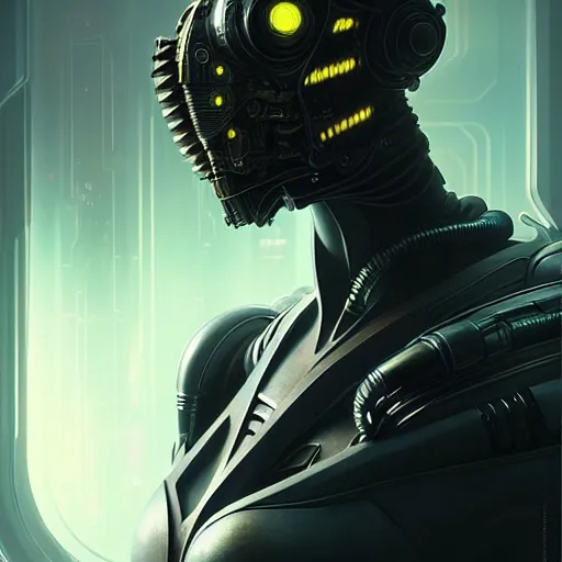 Image similar to a portrait of a bio machine retro cyberpunk bioware pilot cyborg creature, concept art, artgerm by gaston bussiere, bayard wu, greg rutkowski, giger, maxim verehin, greg rutkowski, masterpiece, sharp focus, cinematic lightning - h 7 6 8