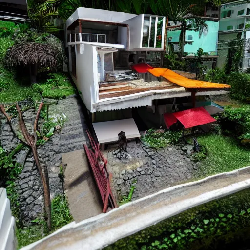 Image similar to rio de janeiro house. the house is in a favela. extremely detailed. by glen billy. hyper - realistic, 8 k