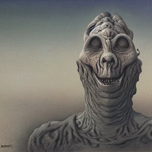 Prompt: desert goblin by Zdzisław Beksiński, oil on canvas