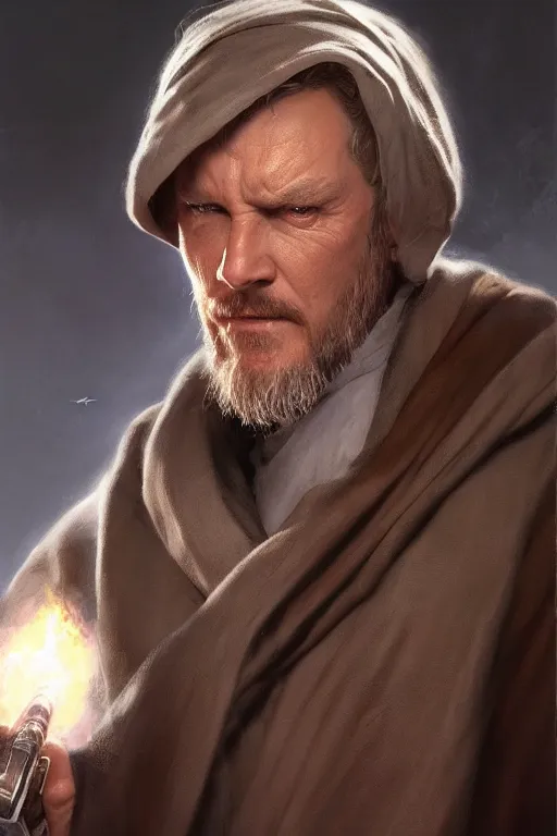 Image similar to obiwan kenobi evil, detailed, 8 k, trending on artstation, smooth, sharp focus artwork by mark arian, artgerm, mark keathley, greg rutkowski