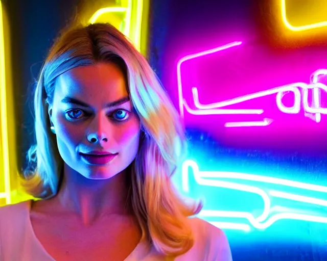 Prompt: margot robbie as neon led art, hyper detailed, award winning