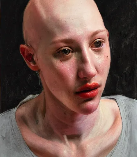 Image similar to a high quality, high detail, portrait of an attractive non - binary bald person by jenny saville