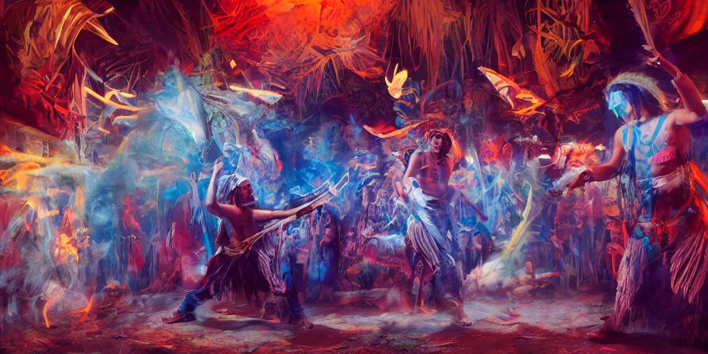 Image similar to of Native American shaman drumming by Liam Wong and Boris Vallejo