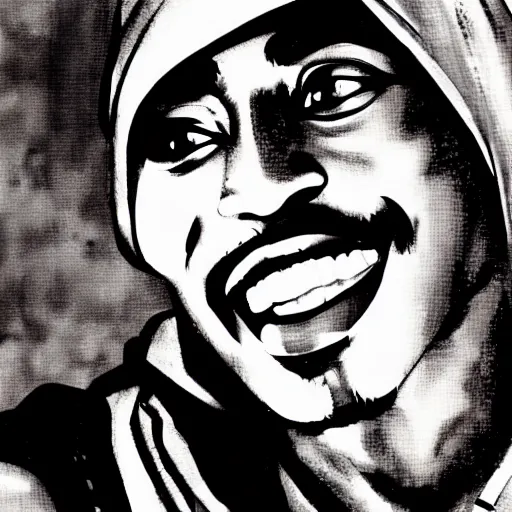 Image similar to Tupac Shakur, screenshot from a 2012s anime